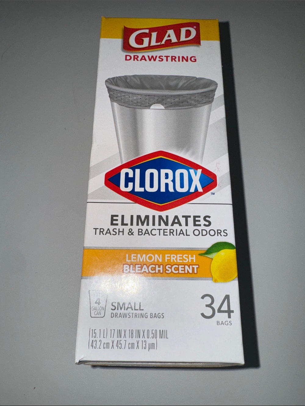 Eliminate Odors GLAD Drawstring Trash Bags - Lemon Fresh 34 Ct